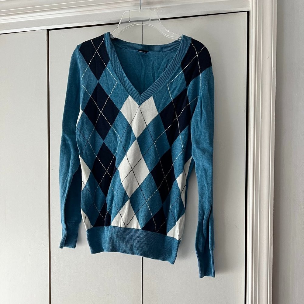 Euc - Basic Editions V-Neck Argyle Pattern Sweate… - image 1